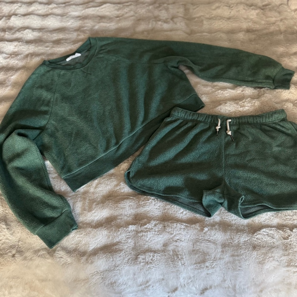 Double Zero Olive Fleece Lounge Set Super Comfy Size Large